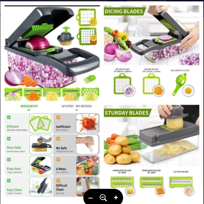Vegetable Chopper 16-in-1 Multifunctional Food Chopper - Dicing Blades, Sturdy Blades & Comparison Chart